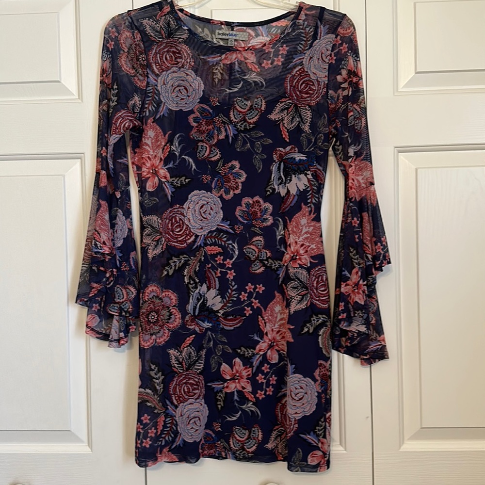 💖Bailey Blue sheer dark blue dress with red roses